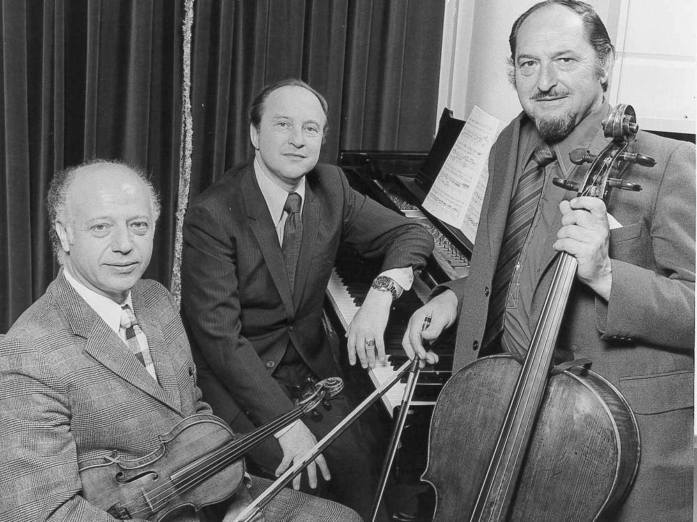 The Beaux Arts Trio in an undated photo: violinist Isidore Cohen, pianist Menahem Pressler, and cellist Bernard Greenhouse.