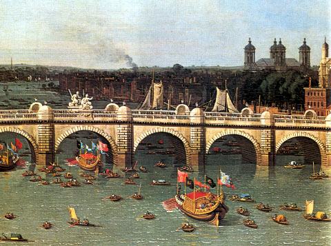Ponte de Westminster no dia da Música Aquática, de Canaletto, 1746 (detalhe)